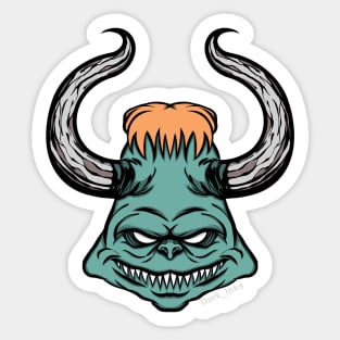 Green Grinning Horned Demon Sticker